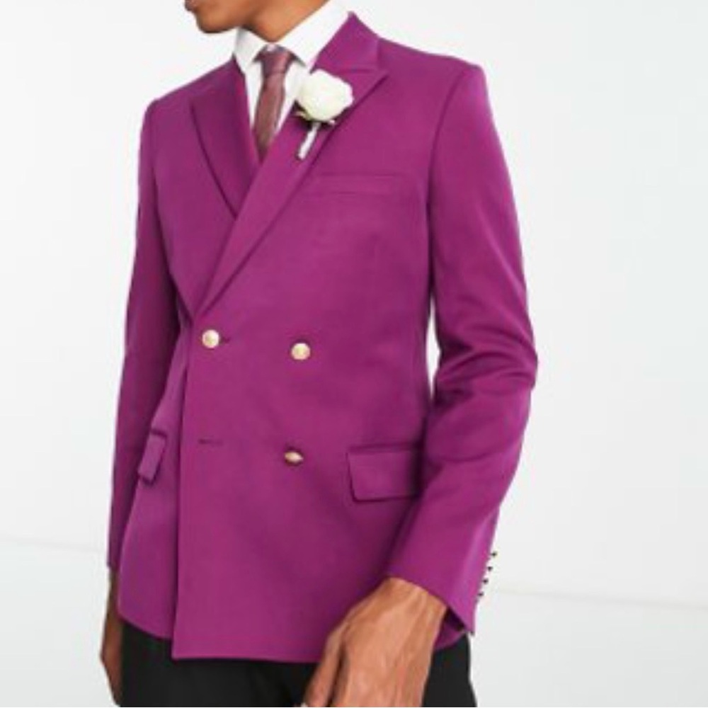 ASOS Double-Breasted Purple-Magenta Suit Jacket